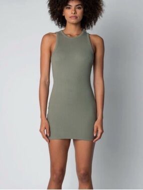 TALENTLESS Olive Green Ribbed Tank Mini Dress